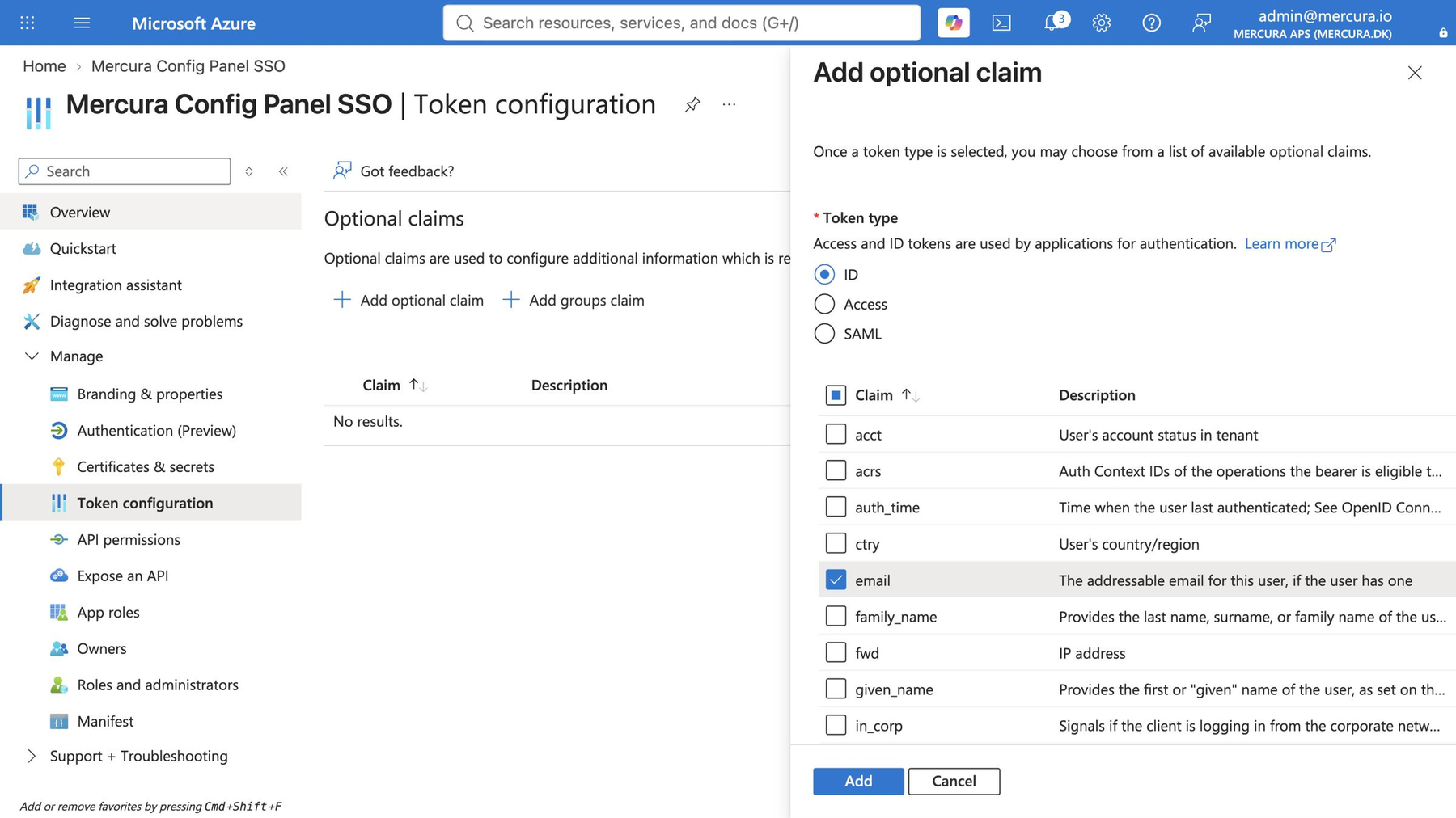 Token configuration