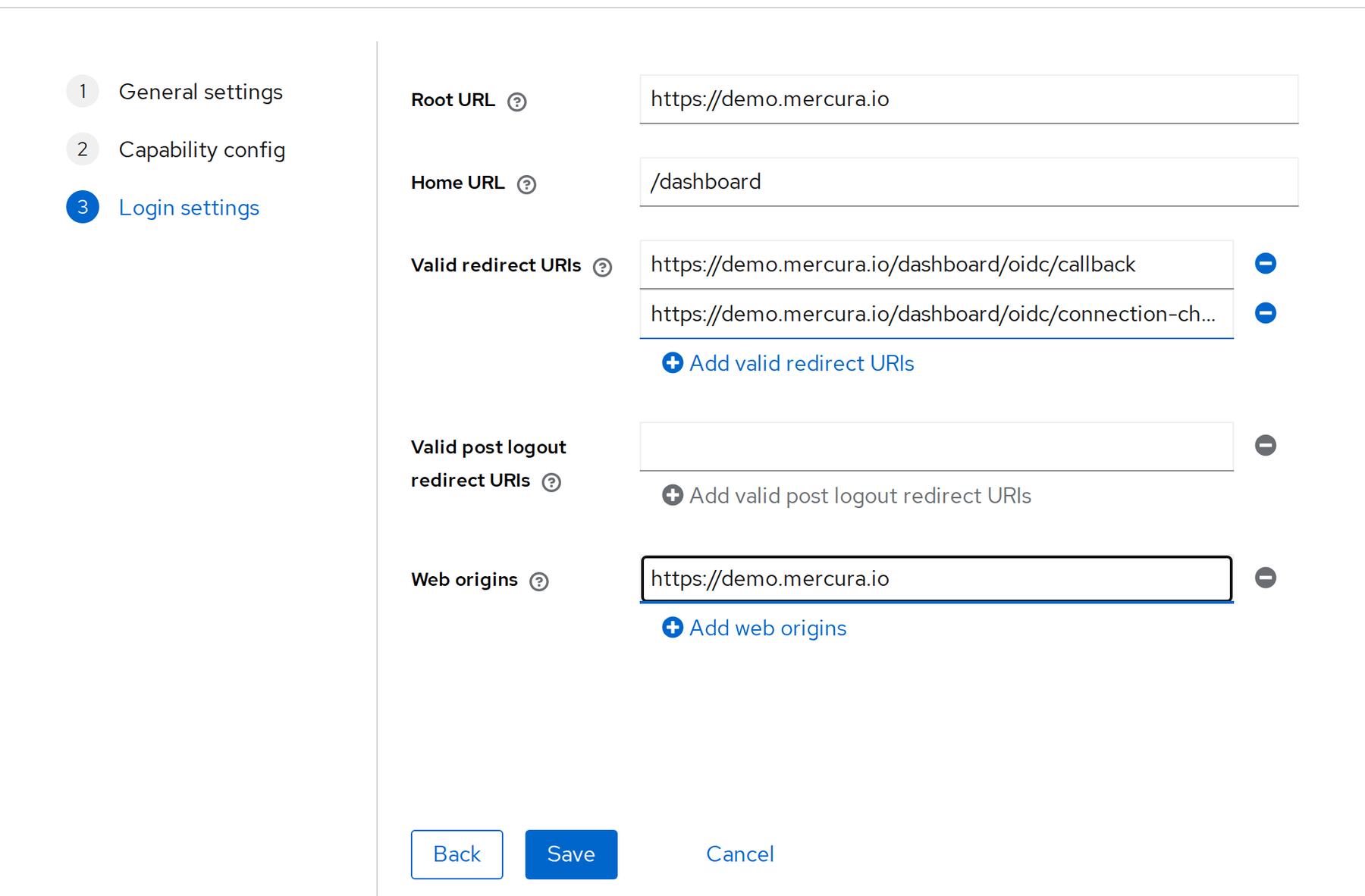 Login settings with both redirect URIs