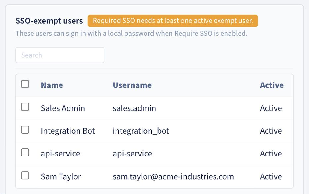 SSO-exempt users