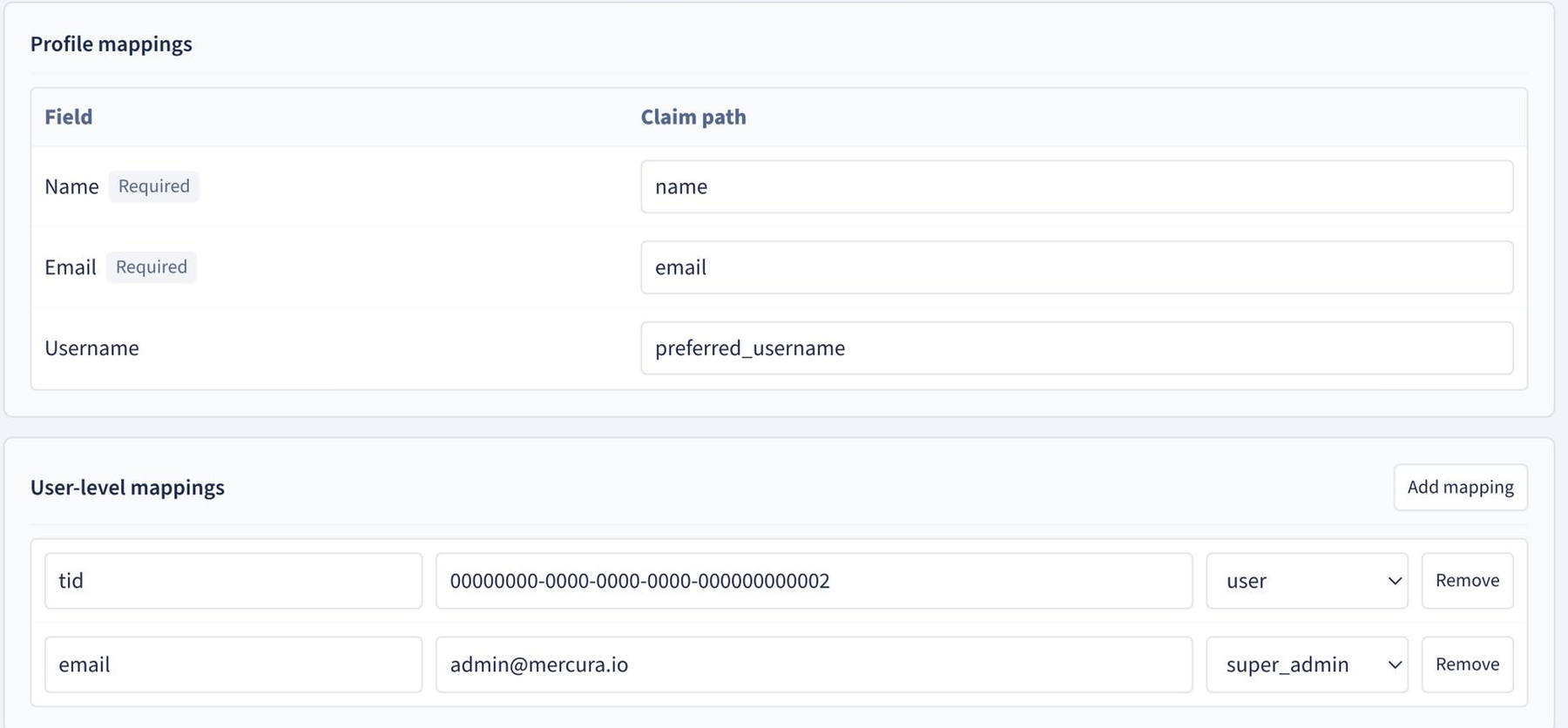 Profile and user-level mappings